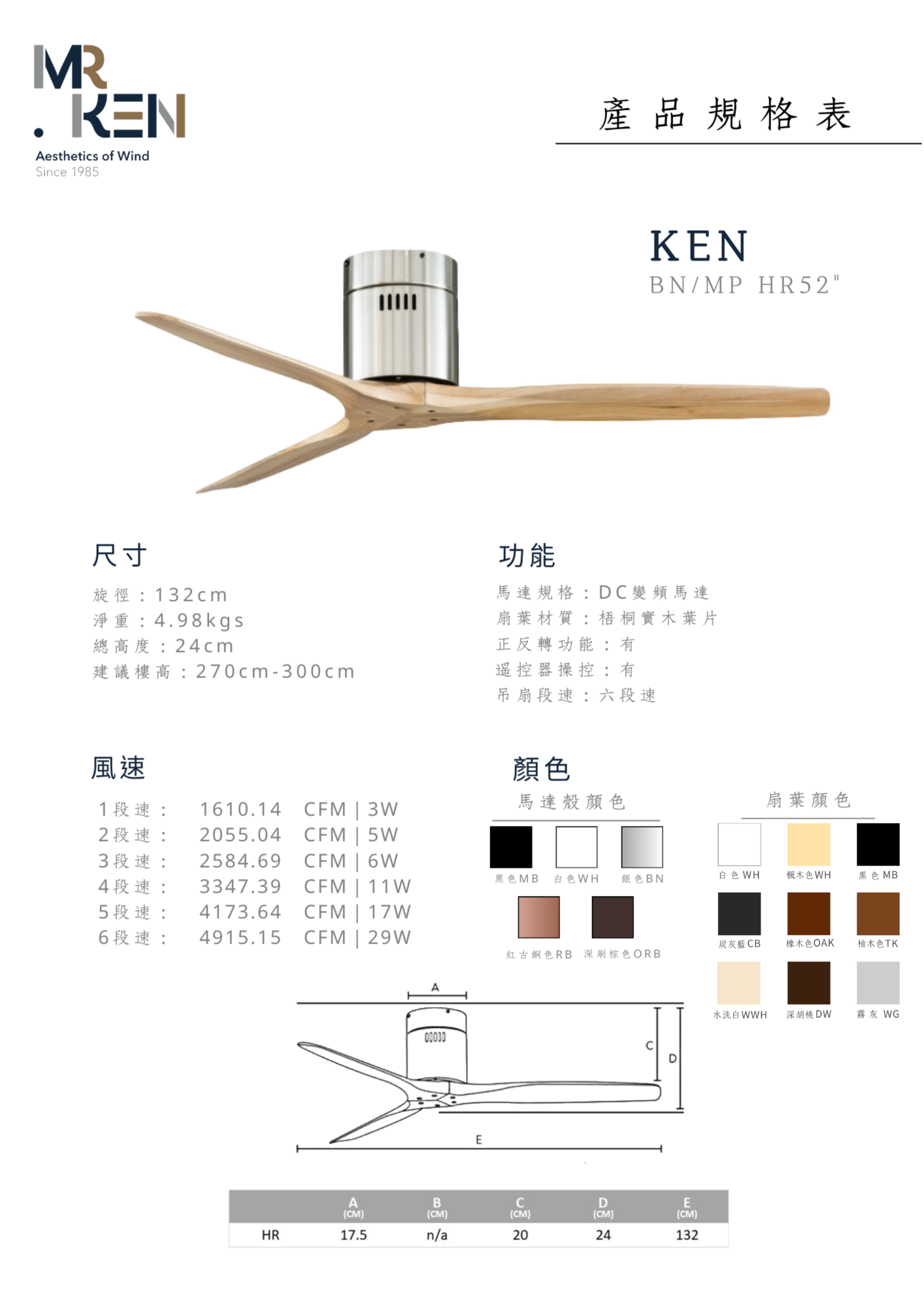 KEN-實木吊扇 52吋 17